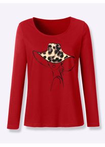 Classic Basics Damen Langarmshirt "Langarm-Shirt", rot, Gr. 48, bedruckt, gemustert, mehrfarbig, 100% Baumwolle, Shirts