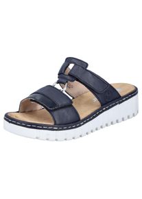 Rieker Damen Keilpantolette, Gr. 41, blau, Lederimitat, unifarben, casual, Schuhe, Sommerschuh, Strandschuh, Keilabsatz, mit zwei Klettverschlüssen