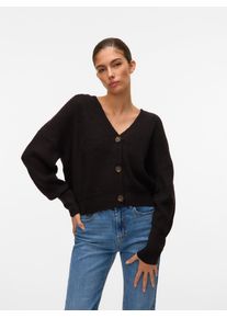 Véro Moda VERO MODA Damen Strickjacke "VMLEA LS V-NECK CUFF CARDIGAN", schwarz, modisch, Gr. L, unifarben, Grobstrick, Obermaterial: 100% Polyacryl,