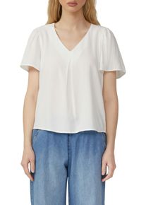 QS Damen Kurzarmbluse, beige, casual, Gr. 40, unifarben, Web, Obermaterial: 100% Viskose, Blusen, mit V-Ausschnitt und aus Viskose