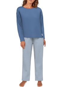 Tom Tailor Damen Pyjama "Positivism", Gr. 46, blau, Single Jersey, Obermaterial: 95% Baumwolle, 5% Elasthan, unifarben, gestreift, casual,