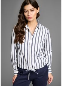 Laura Scott Damen Hemdbluse, blau, feminin, Gr. 44, gestreift, Obermaterial: 60% Baumwolle, 38% Polyester, 2% Elasthan, Blusen, in verkürzter Form