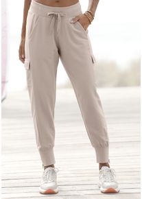 Venice Beach Damen Jogginghose, beige, casual, Gr. 34, unifarben, Sweatware, Obermaterial: 95% Baumwolle, 5% Elasthan, Hosen, mit seitlichen Taschen