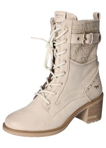 Mustang Shoes Damen Winterstiefelette, Gr. 41, beige, Lederimitat, modisch, Schuhe, Plateaustiefelette, Schnürboots mit praktischem