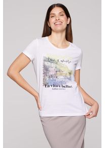 SOCCX Damen Rundhalsshirt, weiß, casual, Gr. XXL, bedruckt, Glitzermuster, Material: 100% Baumwolle, Shirts, mit Seitenschlitze