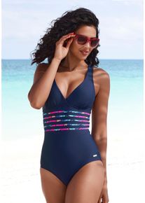 Lascana Damen Badeanzug "Exotic", blau, Gr. 38, unifarben, Recycling-Polyamid, Badeanzüge, mit modisch überkreuzten Trägern