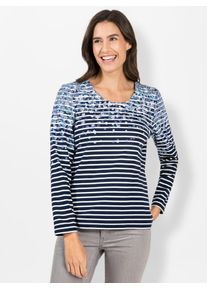 Inspirationen Damen Langarmshirt "Shirt", blau, Gr. 36, geblümt, gemustert, mehrfarbig, gestreift, bedruckt, 50% Baumwolle, 50% Polyester, Shirts
