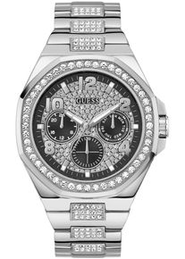 Guess Herren Multifunktionsuhr "EMPIRE", silber, Armbanduhren, Quarzuhr, Armbanduhr, Herren, Datum, 12/24-Std.-Anzeige,Kristallsteine