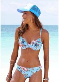 Lascana Damen Bügel-Bikini-Top "Malia", blau, Gr. 38, bedruckt, floral, Microfaser, Polyamid, Microfaser, Bikini-Oberteile, mit tropischem Print