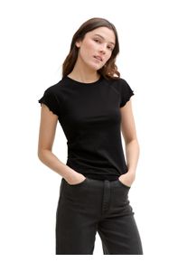 Damen T-Shirt, schwarz, casual, Gr. L, Tom Tailor Denim, unifarben, Obermaterial: 95% Baumwolle, 5% Elasthan, Shirts, mit Raglan Ärmeln