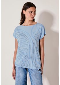 Cecil Damen T-Shirt, blau, casual, Gr. XXL, gemustert, Web, Stoff, 50% Baumwolle, 50% Modal, Shirts, mit Tunnelzug am Saum