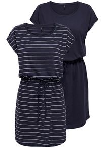 Only Damen Shirtkleid "ONLMAY LIFE S/S DRESS 2 PACK CS JRS", blau, casual, Gr. XXL, gestreift, Jersey, Obermaterial: 100% Baumwolle, Kleider,