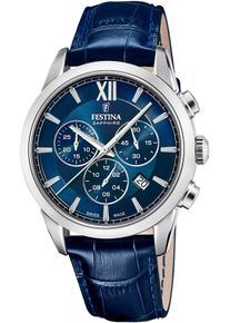 Festina Herren Chronograph "Swiss Made Collection", blau, Armbanduhren, Armbanduhr, Quarzuhr, Herrenuhr, Lederarmband, Saphirglas, Swiss Made