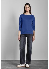 Street One Damen Strickpullover, blau, casual, Gr. 36, unifarben, Stoff, 60% Viskose, 40% Baumwolle, Pullover, mit U-Boot-Ausschnitt