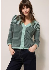 Cecil Damen Strickjackeslate khaki, casual, Gr. XL, gestreift, Strick, Obermaterial: 60% Baumwolle, 40% Polyacryl, Strickjacken, mit Streifenmuster