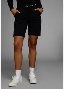 Kangaroos Damen Bermudas, schwarz, casual, Gr. 32, unifarben, angeraute Sweatware, Obermaterial: 95% Baumwolle, 5% Elasthan, Hosen, mit Logo-Gürtel