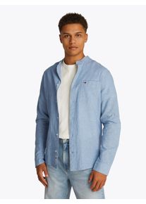 Tommy Jeans Herren Langarmhemd "TJM LINEN MIX BAND COLLAR SHIRT", blau, casual, Gr. XXL, Web, Obermaterial: 58% Baumwolle, 42% Leinen, Hemden