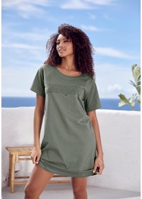 Kangaroos Damen Bigshirt, Gr. 36, grün, Single Jersey, Obermaterial: 100% Baumwolle, bedruckt, sportlich, Shirts, mit Slogan-Frontdruck