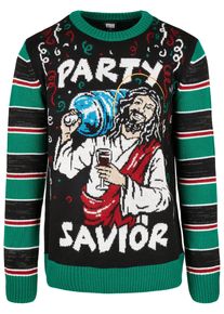 Urban Classics Herren Rundhalspullover "Urban Classics Herren Savior Christmas Sweater", grün, klassisch, Gr. M, mehrfarbig, 100% Polyacryl, Pullover