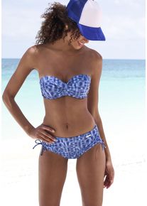 ELBSAND Damen Bügel-Bandeau-Bikini-Top "Letra", blau, Gr. 34, bedruckt, Recycling-Polyamid, Bikini-Oberteile, mit tollem Wording