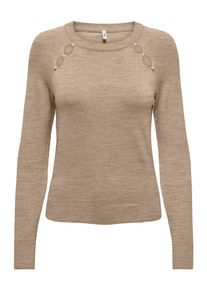 Only Damen Strickpullover "ONLVENICE LIFE LS PEARL DET ONECK CC KNT"humus detail:melange, weiß pearls, modisch, Gr. L, meliert, Strick, Obermaterial: