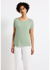 Street One Damen T-Shirt, grün, casual, Gr. 46, unifarben, Stoff, 95% Viskose, 5% Elasthan, Shirts, mit Materialmix