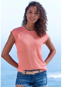 Vivance Damen Kurzarmshirt "mit Streifenoptik", rot, modisch, Gr. 32, gestreift, Jacquardmuster, Obermaterial: 61% Polyester, 39% Viskose, Shirts,