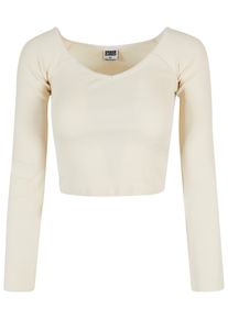 Urban Classics Damen Langarmshirt "Urban Classics Damen Ladies Short Rib Wide V-Neck Longsleeve", beige, casual, Gr. 4XL, unifarben, 97% Baumwolle,