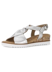 Gabor Damen Sandalette "GENUA", Gr. 38, silber, Kalbsleder, metallic, klassisch, Schuhe, Keilabsatz, Sommerschuh, Riemchensandale in Komfortweite G