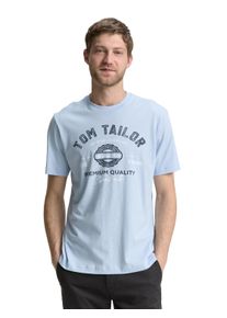 Tom Tailor Herren T-Shirtlight powder blau, casual, Gr. S, Single Jersey, Obermaterial: 100% Baumwolle, Shirts, mit großem Logofrontprint