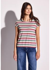 Street One Damen T-Shirtmoonstone sand, casual, Gr. 34, gestreift, Stoff, 95% Viskose, 5% Elasthan, Shirts, aus softer Viskose