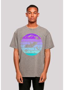 F4NT4STIC Herren T-Shirt "Retro Alien Weltraum Sonnenuntergang", grau, casual, Gr. M, Obermaterial: 100% Baumwolle, Shirts, Premium Qualität