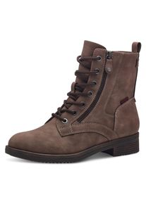 Tamaris Damen Schnürboots, Gr. 37, braun, Nubuklederimitat, unifarben, used, klassisch, Schuhe, Blockabsatz, Schnürboots Stiefelette mit
