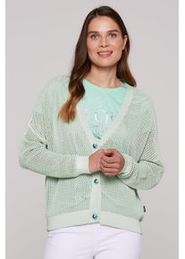 SOCCX Damen Strickjacke, grün, casual, Gr. ML, Material: 60% Baumwolle, 40% Viskose, Strickjacken, mit Baumwolle