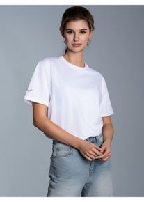 TRIGEMA Damen T-Shirt "TRIGEMA T-Shirt aus 100% Biobaumwolle", weiß, Basic, Gr. M, 100% Baumwolle (Bio-Baumwolle kbA), Shirts