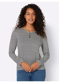 Inspirationen Damen V-Shirt "Druck-Shirt", schwarz, Gr. 40, gemustert, mehrfarbig, bedruckt, 95% Viskose, 5% Elasthan, Shirts