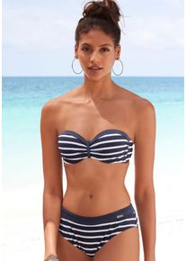 Lascana Damen Bügel-Bandeau-Bikini, blau, Gr. 32, gestreift, kontrastfarbene Details, Polyamid, Bikini-Sets, mit Trägervarianten