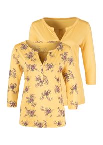 Lascana Damen 3/4-Arm-Shirt, gelb, casual, Gr. 32, geblümt, unifarben, Obermaterial: 76% Viskose (LENZING ECOVERO), 24% Polyester, Shirts, in