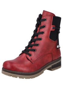 Rieker Damen Winterstiefelette, Gr. 38, rot, Lederimitat, kontrastfarbene Details, sportlich, Schuhe, Schnürboots, Stiefelette, Blockabsatz, mit