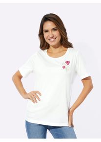 Classic Basics Damen Kurzarmshirt "Kurzarm-Shirt", beige, Gr. 52, geblümt, gemustert, mehrfarbig, 100% Baumwolle, Shirts