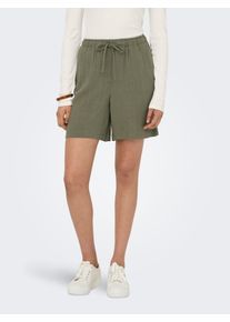 Only Damen Shorts "ONLSIESTA MW PULL-UP LINEN BL SHORTS OS", grün, modisch, Gr. XS, unifarben, Jersey, Obermaterial: 80% Viskose, 20% Leinen, Hosen,