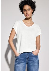 Street One Damen T-Shirt, weiß, casual, Gr. 46, unifarben, Stoff, 80% Polyester, 20% Viskose, Shirts, mit abgerundetem V-Ausschnitt