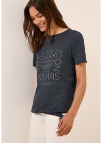 Cecil Damen T-Shirtvolcanic grau, casual, Gr. S, bedruckt, Jersey, Obermaterial: 50% Baumwolle, 50% Polyester, Shirts, mit Schmucksteinen
