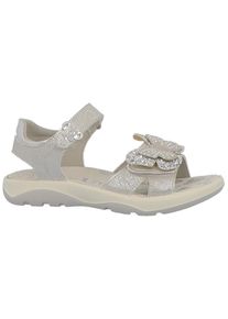 Lurchi Kinder Sandale "Farfalla", Gr. 29, silber, Lederimitat, Glitzer, glänzend, festlich, Schuhe, Klettschuh, mit Strasssteinen, Größenschablone