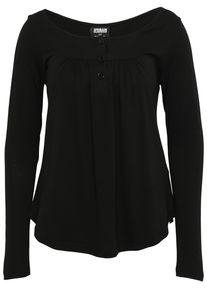 Urban Classics Damen Longsleeve "Urban Classics Damen Ladies Viscose Button Up Longsleeve", schwarz, klassisch, Gr. S, unifarben, 50% Viskose, 50%