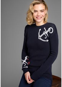 DELMAO Damen Jacquardpullover "Anker", blau, casual, Gr. 40, Jacquardmuster, gemustert, Strick, Obermaterial: 50% Viskose, 26% Polyamid, 24%