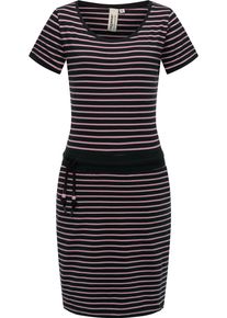 Ragwear Damen Sommerkleid "Baomi", schwarz, sportlich, Gr. XS, 100% Baumwolle, Kleider, gestreiftes Damen Minikleid mit Taillenkordel und Taschen