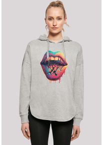 F4NT4STIC Damen Kapuzenpullover "Drooling Lips OVERSIZE HOODIE", grau, casual, Gr. L, Obermaterial: 100% Baumwolle, Pullover, Print