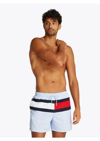 Herren Badeshorts "MEDIUM DRAWSTRING", blau, casual, Gr. L, Tommy Hilfiger Swimwear, unifarben mit Farbeinsatz, Polyamid, Badehosen, mit großem Logo