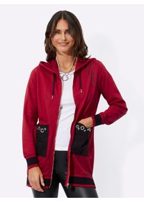 Inspirationen Damen Shirtjacke "Sweatjacke", rot, Gr. 40, gemustert, mehrfarbig, unifarben, 50% Baumwolle, 50% Polyester, Shirts